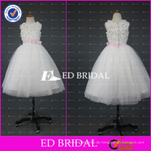 ED Braut echte Probe Appliqued Ballkleid Knöchel Länge weißes Blumenmädchen Kleid mit rosa Band 2017